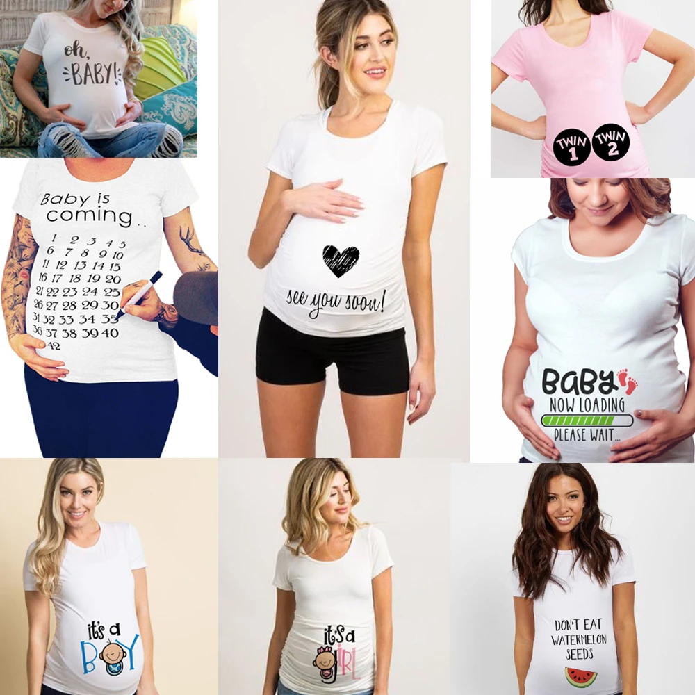 Camiseta veraniega para mujer embarazada, ropa de maternidad, de embarazo, premamá, ajustada, con letras, divertidas, con cuello redondo, 2020|Camisetas| - AliExpress