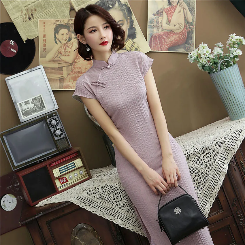 Najtaniej Tradycyjne chińskie wesele sukienki dla kobiet orientalne eleganckie klasyczne smukłe cheongsam Cotton Linen długie qipao Lady bankiet