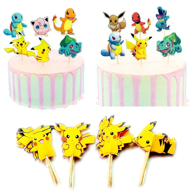 24pcs Pokemon Go Pikachu Cupcake Insert Card Super Mario Bros Children Birthday Rocket Figures Cake Decoration Supplies | Игрушки и