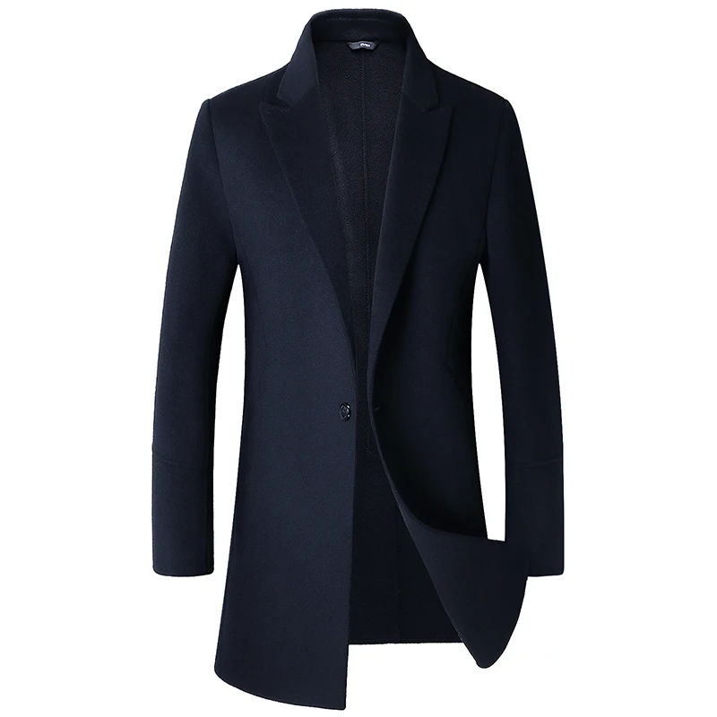 Aismz New Fashion Winter Double Sided Wool Cashmere Overcoat Men Jacket Coat Business Casual Single Button Long Woolen Outwear