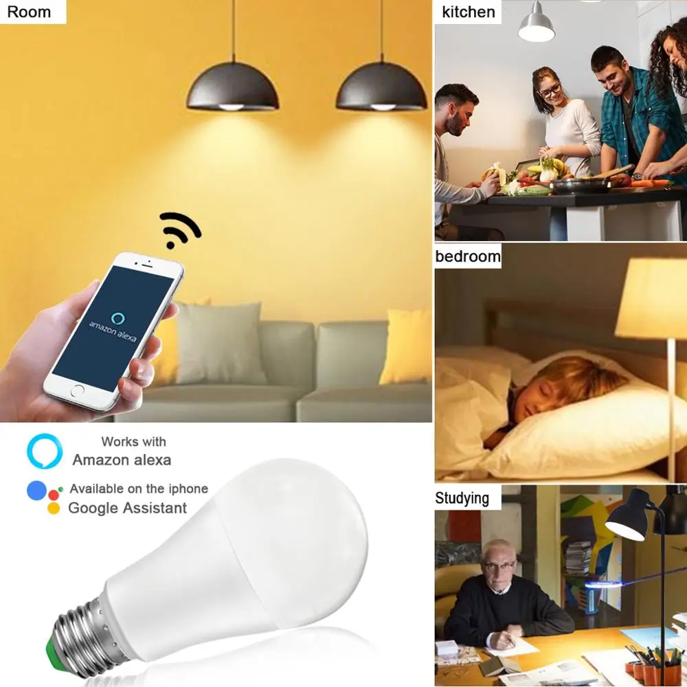 Умный дом Alexa 15 Вт WiFi лампа приложение Управление светодиодный смарт-лампа с регулируемой яркостью работа с Amazon Alexa Echo и Google Home светодиодное освещение лампы