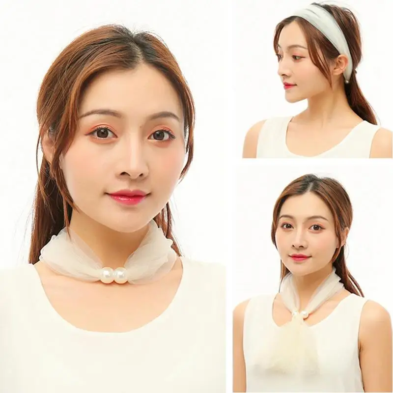 

1pc Mesh Scarf Vintage Fake Pearl Decor Scarf Neckerchief Scarf For Women Girls Clothing Accessories Spring Summer Favors