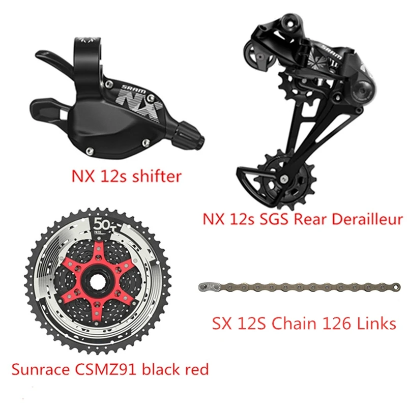 SRAM NX 1x12S 12S комплект для велосипеда MTB велосипед рычаг переключения SGS задний переключатель кассета NX цепь sunracing CSMZ91X KMX цепь - Цвет: 11