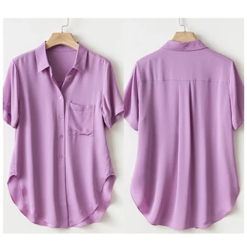 

Women Shirt Spring/Summer 2020 New Shirt Stylish Casual Loose Solid Color Short Sleeve Silk Shirt Top