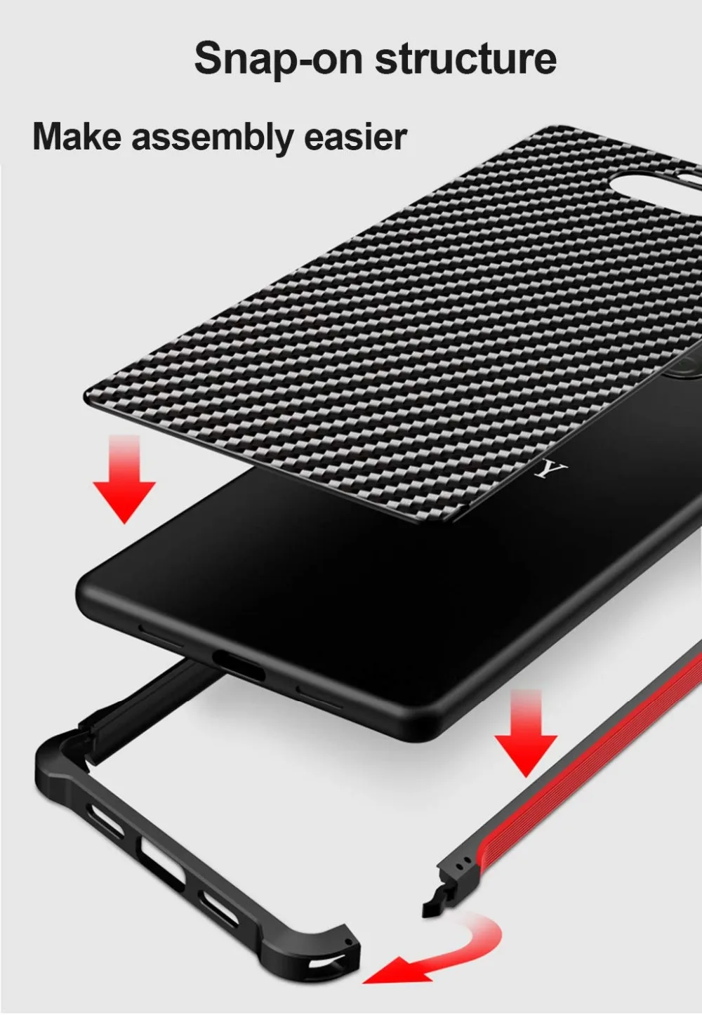 Чехол для SONY Xperia 1, металлический алюминиевый бампер, рамка, углеродное волокно, текстура, PC чехол для SONY Xperia 10 Plus, чехол