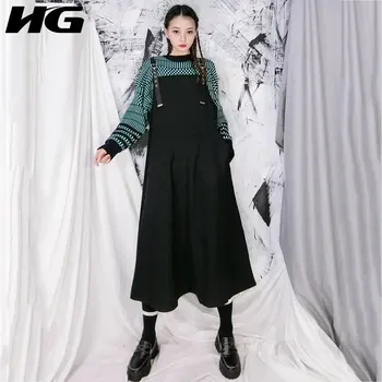 

HG Korean Style Plus Size Strap Dresses Loose Wild Streetwear Sleeveless Women Dress 2019 Autumn Winter Clothes Women XJ2796