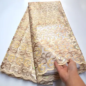 

Sequins Lace Fabric 2020 Gold sequins Nigerian Laces Fabric High Quality French Tulle Lace Fabric For Women Dress Wo551