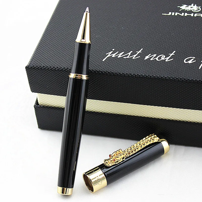 Jinhao1200 Dragon Clip 0,7 мм Ручка-роллер, средняя точка, черные чернила, серебро, золото, черный металл, подарочные шариковые ручки, офисные принадлежности