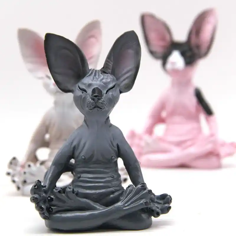 Sphynx Cat Meditate Collectible Figurines Miniature Handmade Decor Animals TBOL