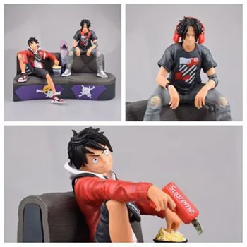 

Anime One Piece GK Tide brand Three Brothers Luffy/Ace sofa Male group PVC Action Figure Collectible Model Toy Christmas Gift