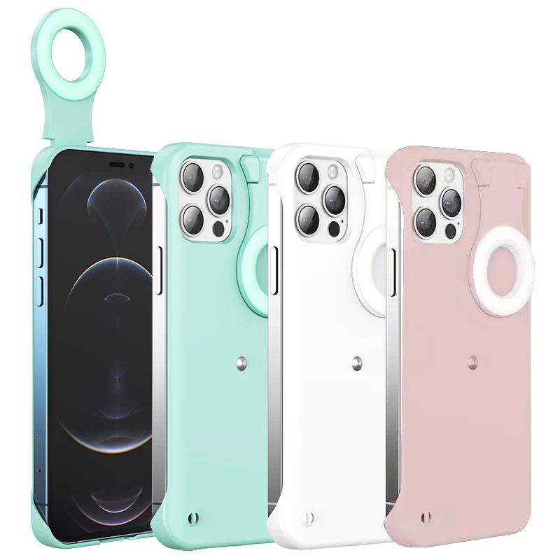 For iPhone 11 Pro LED Illuminated Selfie Light Cell Phone Case Cover for iPhone XR XS Max 11 12 Pro Max Ring Light Case Cover