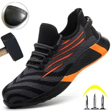 Baskets de protection Anti écrasement pour homme, chaussures de travail légères, bottes de sécurité 