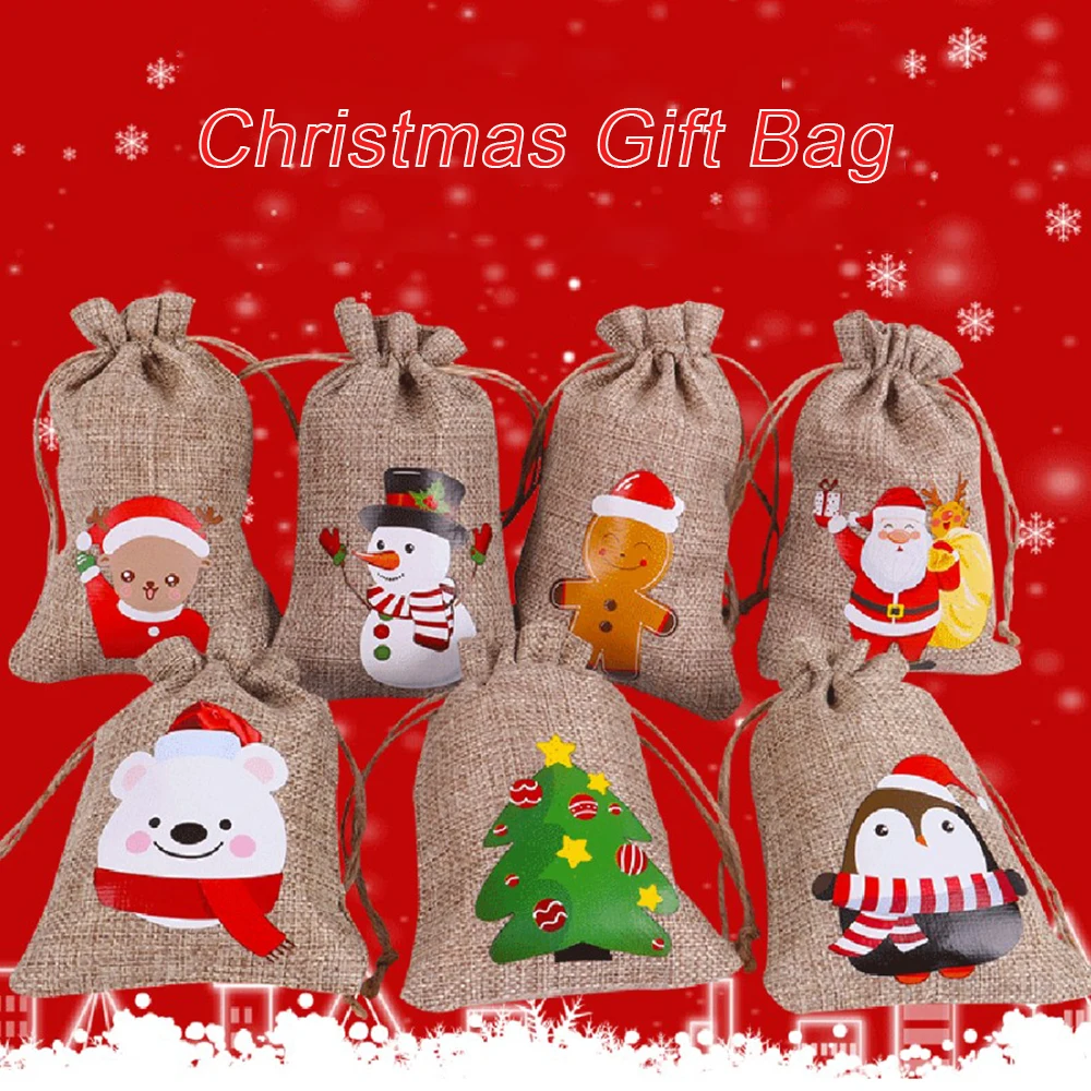 5 Pcs Cotton Linen Drawstring Bag Jute Jewelry Packaging Gift Pouch Christmas Wedding Party Candy Storage Organizer Bag