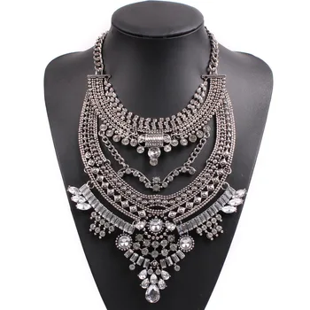 

2020 New Arrival Design Fashion Luxury Brand Vintage Alloy Big Chunky Statement Crystal Pendant Necklace for Women Jewelry