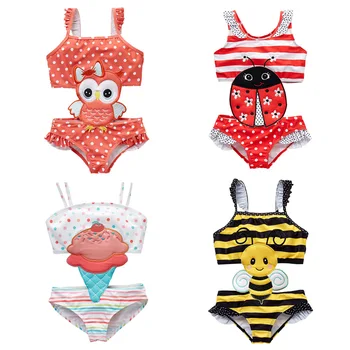 

Baby Girls Animals Cartoon Printed Swimwear Kids Princess Bee Cosplay One-piece Swimsuit Children Sleeveless Sweet Summer Bikini