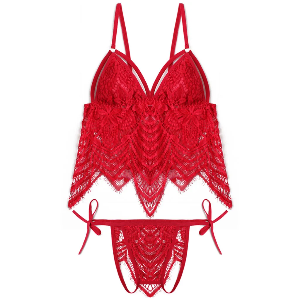 

Female Hollow Lace Underwear Sexy Lingerie Set Girl Flower Lace Erotic Costumes Babydoll Porno Bra Briefs Sleepwear Nightdress
