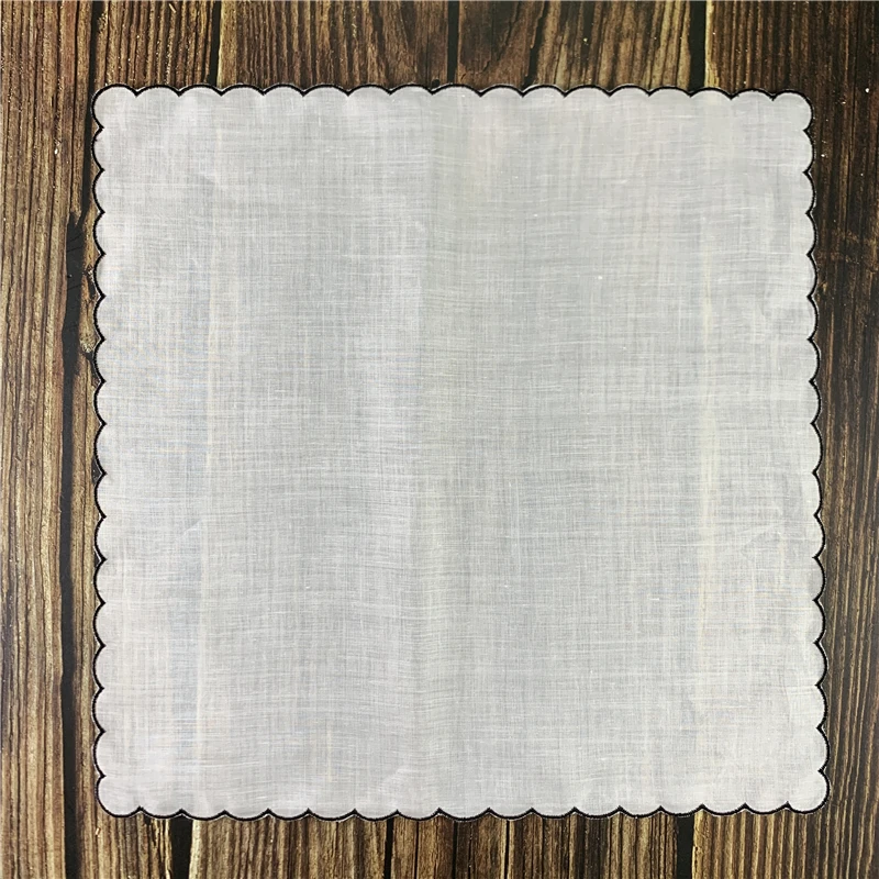 12 PCS Fshion Table Napkins 40*40 CM Dinner Napkins White Irish Linen Tea with Color Embroidery Scalloped Edges