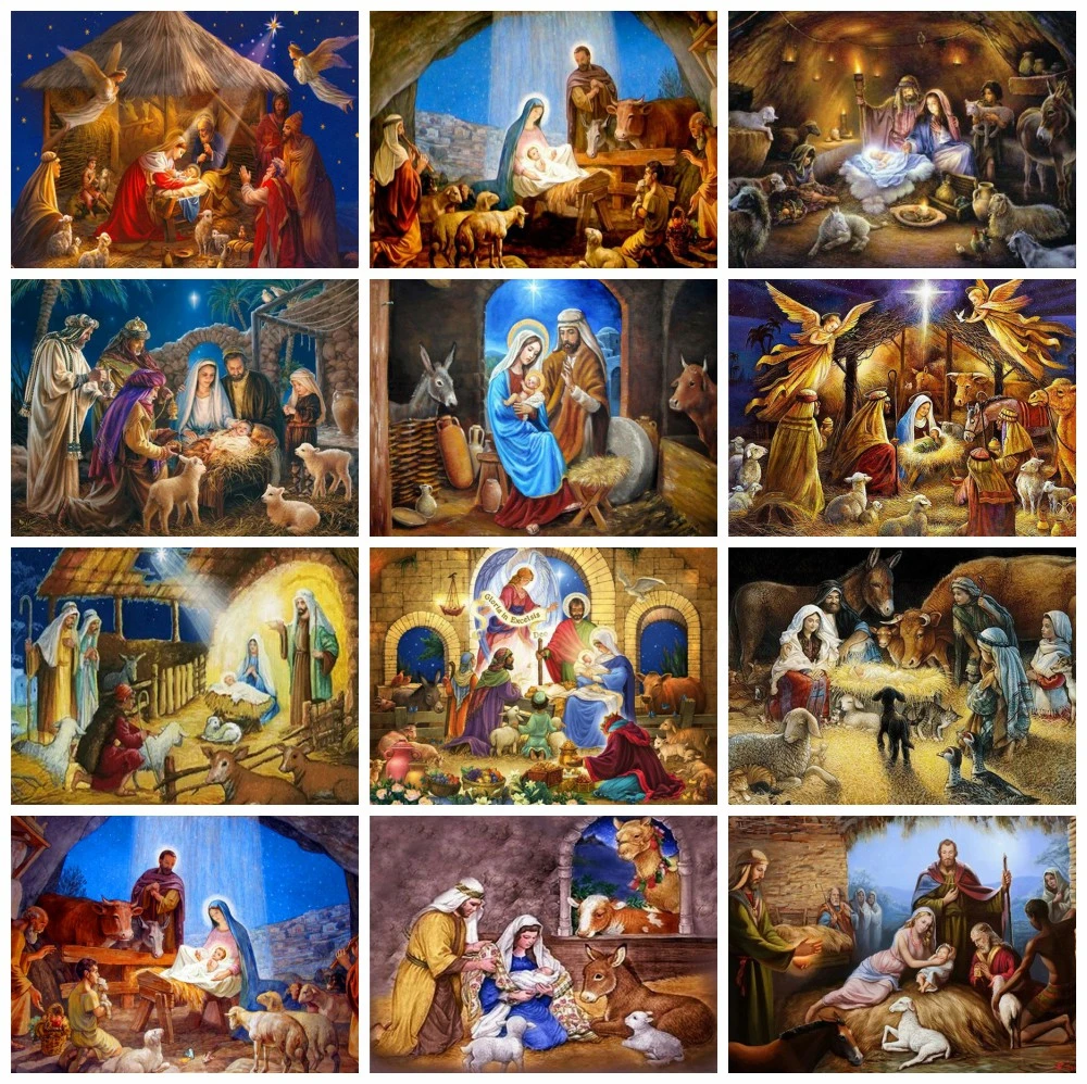 HUACAN Full Square Diamond Embroidery Jesus Birth Cross Stitch Painting Religion Art Rhinestone Needlework Wall | Дом и сад