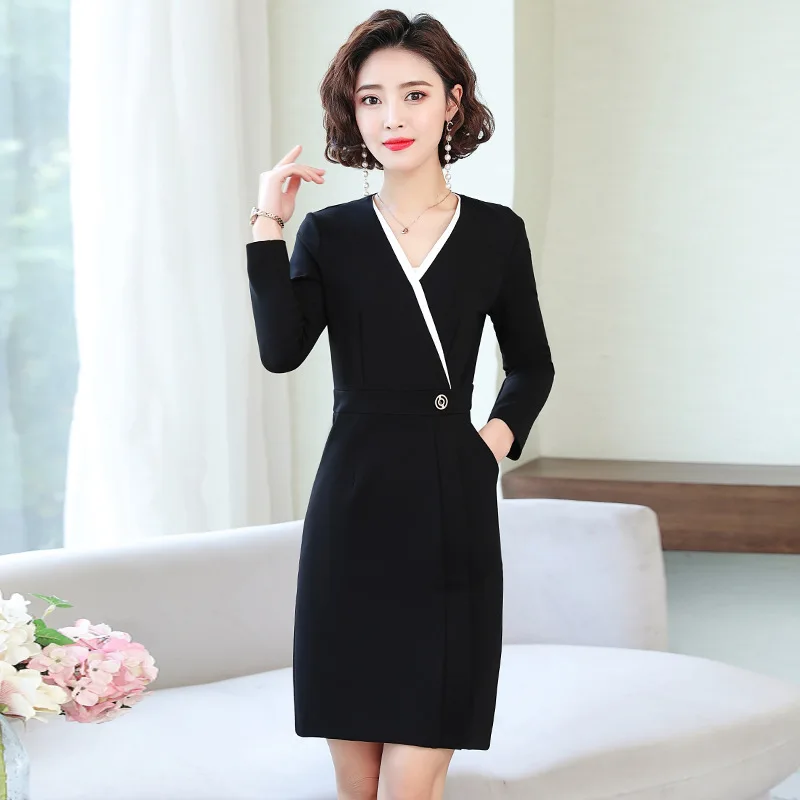 

2020 Spring Clothing Black And White with Pattern Wear Dress Formal Wear 0L Commuting Beautician Work Clothes Jewelry Store Shop