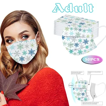 

50pc Nonwoven Disposable Face Mask 3 Layers Melt Blown Adult Ear Loop Mouth Mask Christmas Snowflake Mascarillas Breathable Mask