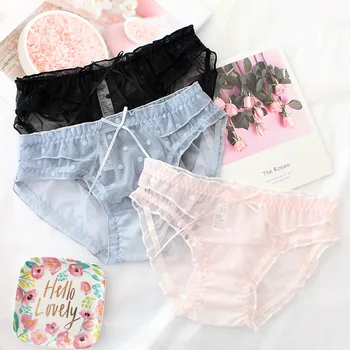 

Wasteheart Spring Women Fashion Pink Soft Lace Trim Cotton Bow Low Waist Panties Underwear Lingerie Briefs Plus Size Underpants