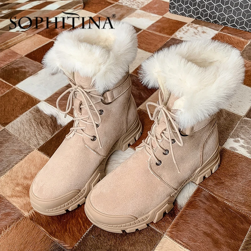 SOPHITINA/зимние сапоги; удобные теплые однотонные ботинки из высококачественной натуральной кожи с круглым носком на шнуровке; женские ботильоны; PO314