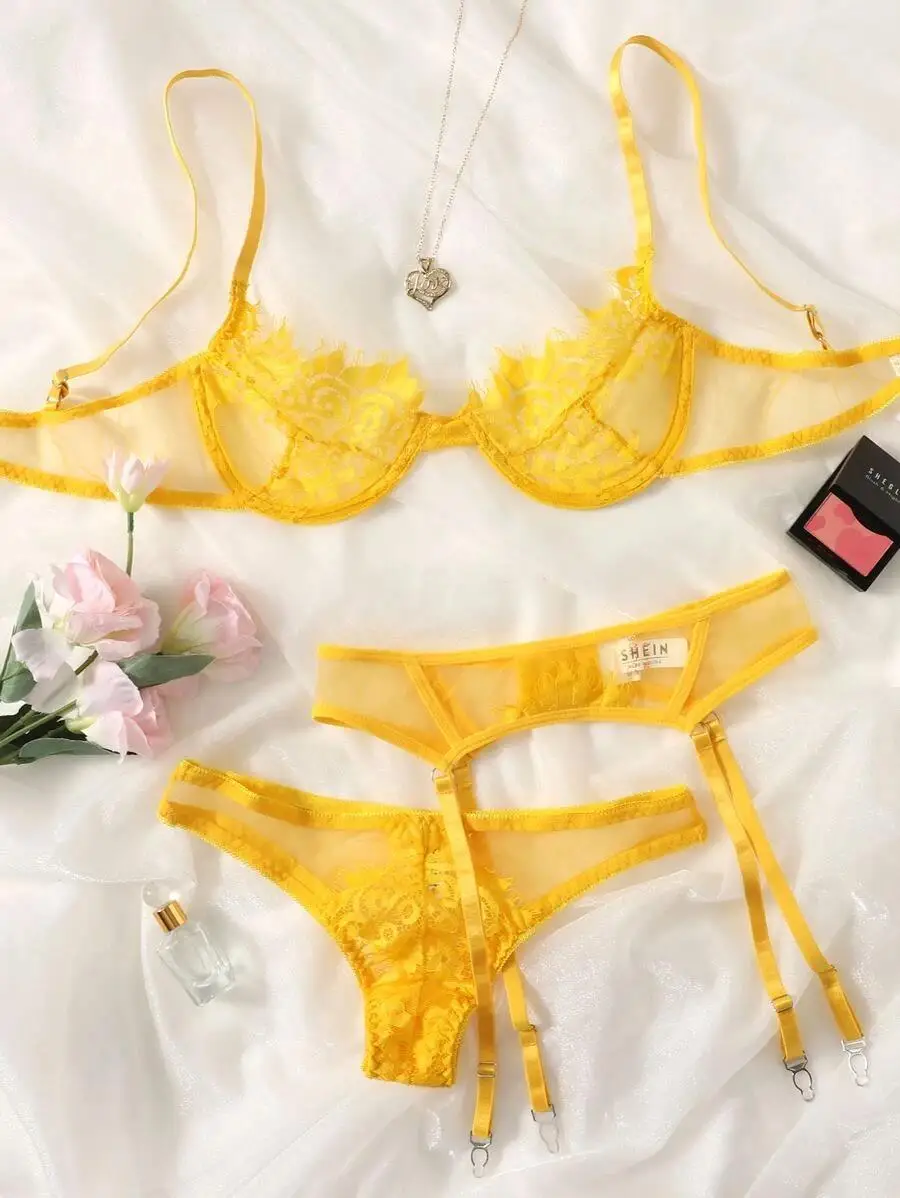3pack Floral Lace Underwire Grater Lingerie Set