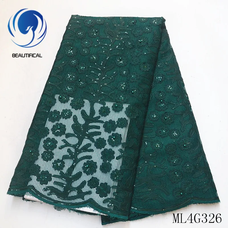 

BEAUTIFICAL African lace fabrics 5yads/lot guipure lace fabric with beads New arrival nigerian mesh cord lace fabric ML4G326
