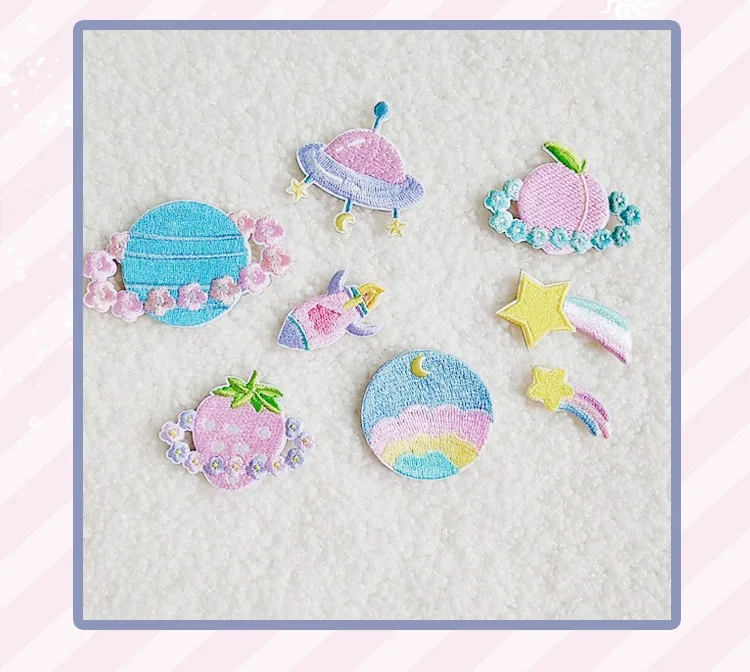 Description Picture 3 of itemPlanet Cute Patches Iron On Naszywki Na Ubrania Embroidery Patch For Clothing Flower Parches Para Ropa Bordados Ecusson A Coudre