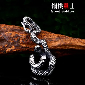 

Steel soldier long snake pendant necklace biker stainless steel accessories jewelry for men women