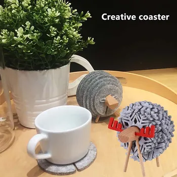 

Eco-Friendly Irregular Funny Felt Cups Mugs Mats Housewarming Gifts Sheep Shape Anti Slip Drink Coasters Insulated Felt Cup Mats