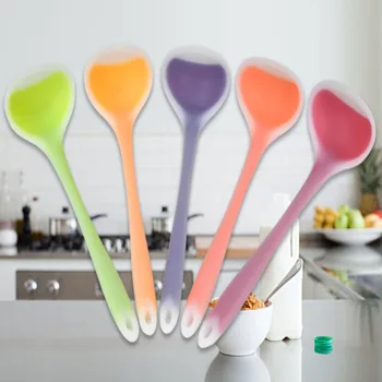 

New Translucent Nonstick Silicone Spoon High-Temperature Anti Hot Handle Soup Spoon Kitchen Cooking Tools Accessories Spoon