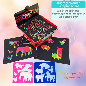 

2020 Magic DIY Scraping Painting Doodle Scratch Notes Set Scratch With 100 Holographic Rainbow Paper,2 Stylus Toys For children