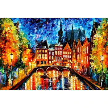 

Full square 5D DIY diamond painting town landscape bridge diamond embroidered mosaic full rhinestone home decoration pattern ZWQ