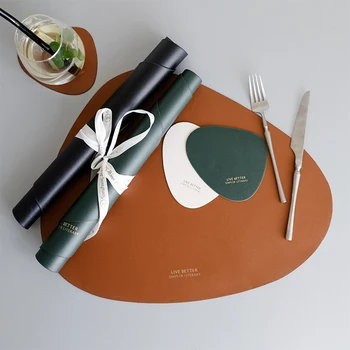 

Nordic Style Waterproof Oily Western Leather Placemat Dining Table Mat Food Plate Pad Home Bowl Tablecloth Insulating Placemats