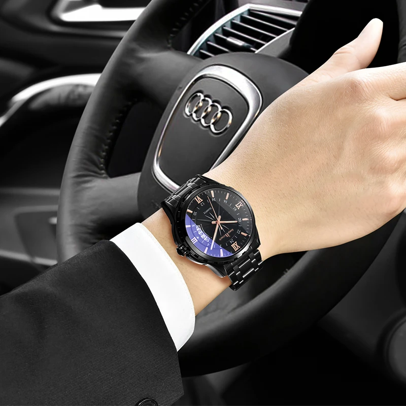

Steel Belt Calendar Waterproof Luminous Men Watch Business Casual Men's Quartz Watch Roman Scale 3D Pointer Men's Temperament