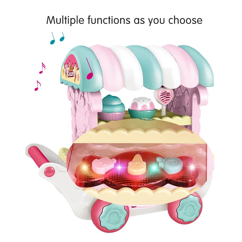 Baby Shining Baby Pretend Play Toys Ice-cream Sell Car Simulation Rabbit 3Y+ Music Light Kids Birthday Gifts