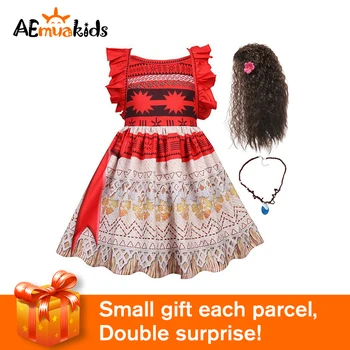 

Kids Girls Clothes Cosplay Princess Dress Moana Children Vaiana Girls Party Costume Dresses with Necklace Girl Set