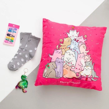 

Gift set "Happy cat" secret pillow 40x40 cm accessories (3 PCs) 5155030