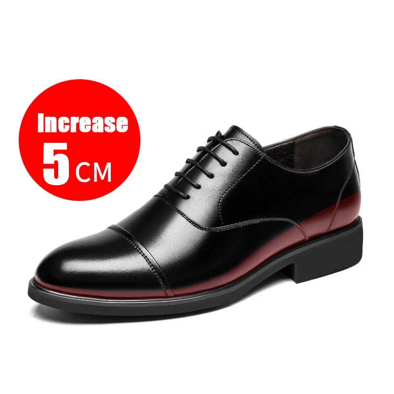 Misalwa 37-46 Men's Flat / 5 CM Heightening Elevator Shoes Business Formal Leather Shoes Man British Casual Wedding Suit Shoes