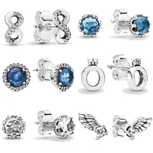 Authentic 925 Sterling Silver Earring Angel Wing Polished Crown O Signature Geometric Lines Earring For Women Pandora Jewelry