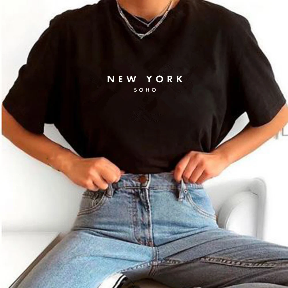 

New York 2020 Print Letter Women Tshirt 100% Cotton Casual Funny Harajuku Kawaii T Shirt Gift for Lady Yong Girl Top Tee