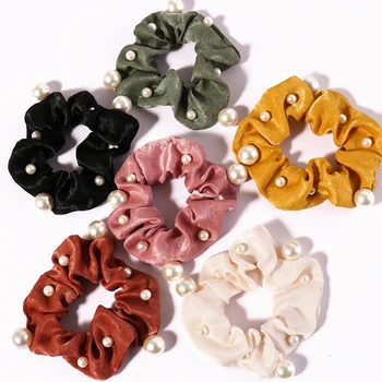 

2019 New Satin Pearl Elastic Hair Bands Ponytail Holder Scrunchies Bright Girls Hair ties Rubber Bands Women Hair Accessories