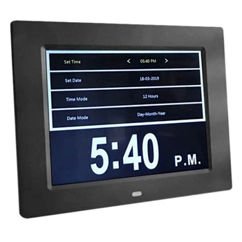 

Clock Calendar with Date Day Hour 8 Inch Led Large Police Alarm for Elderly / Alzheimer and Children - Black Eu Plug