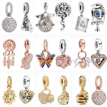 

Fashion Rose Gold Sun Bee Butterfly Flower Leaves Pendant Charm Fit Pandora Bracelet Silver Color Musical Note DIY Bead Jewelry