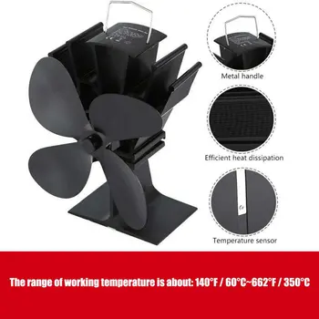 

Fireplace 4 Blade Heat Powered Stove Fan komin Log Wood Burner Eco Friendly Quiet Fan Home Efficient Heat Distribution