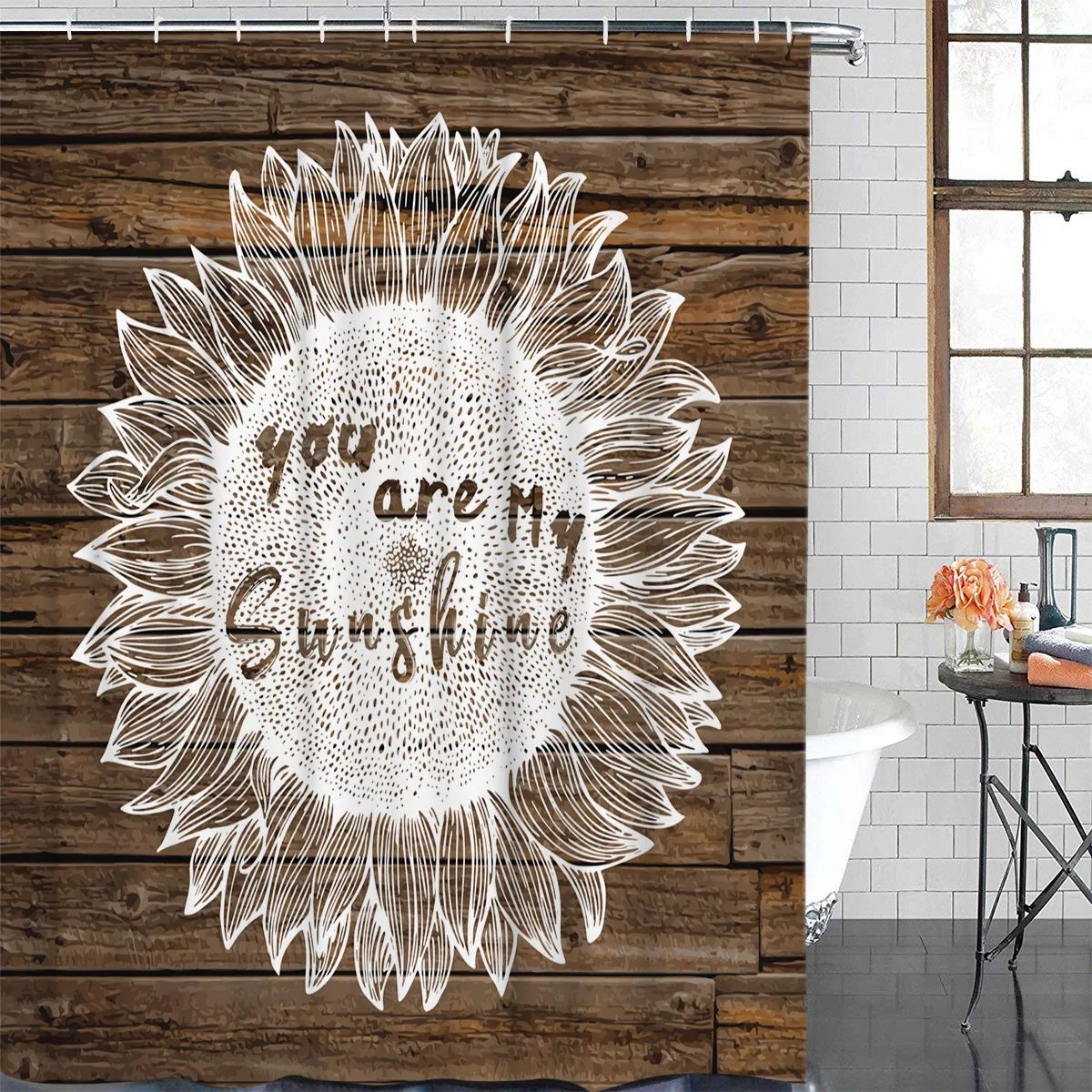 Ретро дерево TextureYou My Sunshine полиэстер ткань Ванная комната занавеска для душа с крючками