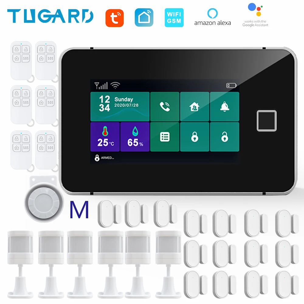 TUGARD G60 Tuya WiFi Gsm Security Alarm System Fingerprint Armed Temperature Humidity Display 433MHz Wireless Smart Home Burglar house alarm keypad Alarms & Sensors