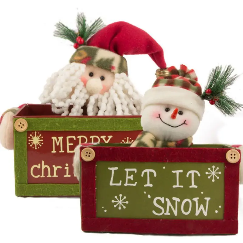 Christmas Gift Candy Box Santa Snowman Fabric Storage Boxes Christmas Table Decoration Party Event Cloth Burlap Bag Pouch x