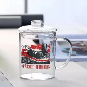 Супер большая емкость, стеклянная чашка, высокая температура, чашка для воды с крышкой, чайная чашка, креативная ностальгическая революция, большая чайная кружка, чайник - Цвет: 1000ML